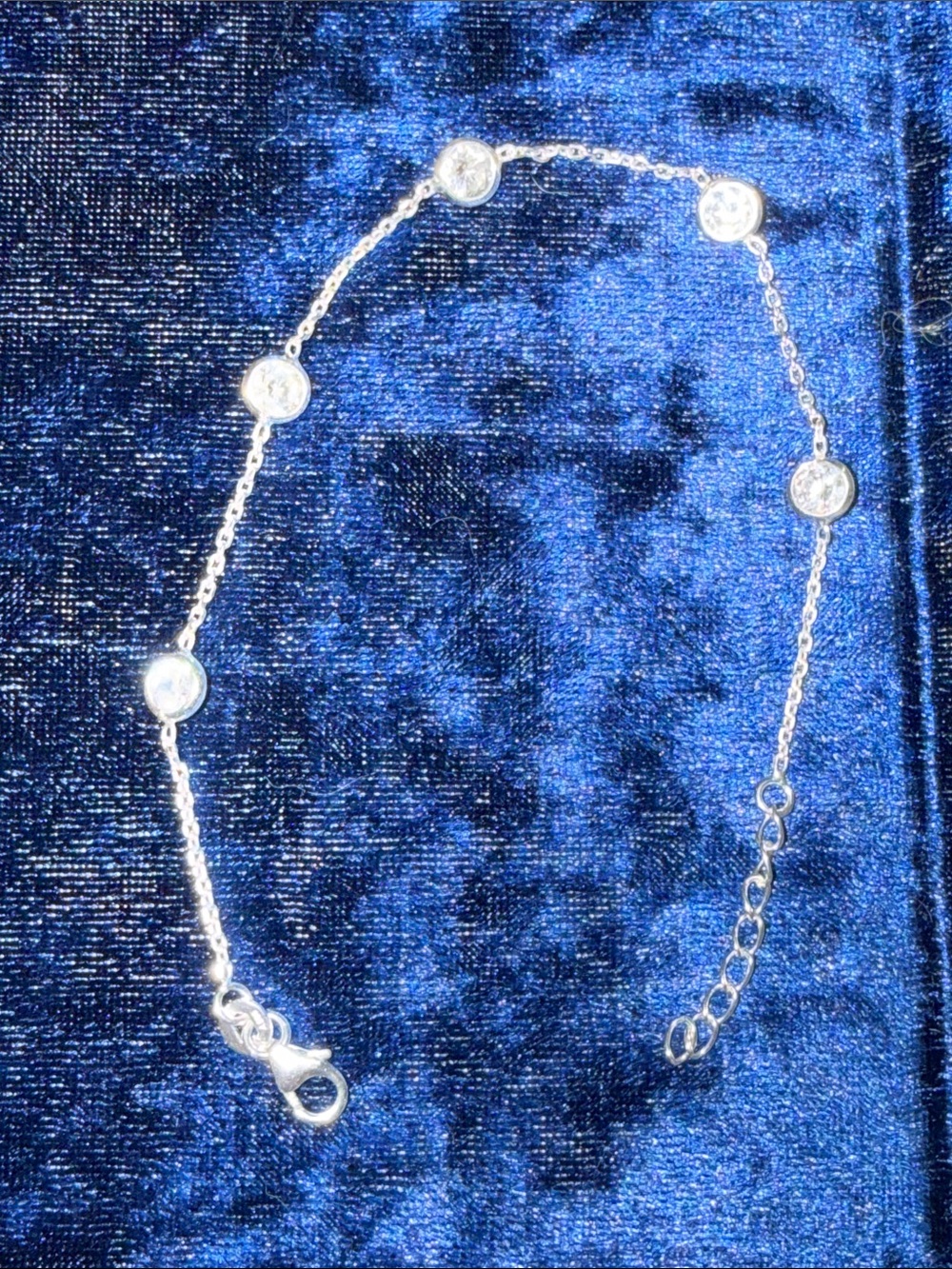 925 Sterling Silver bracelet 5 MOISSANITE DIAMONDS adj 7-8” NEW STUNNING SHINE